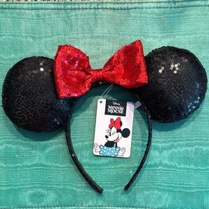 Disney Black Sequin Ears With Red Bow Headband
